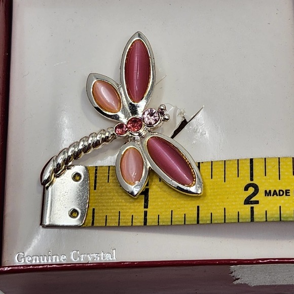 Dragonfly Pink Crystal Faux Moonstone Brooch Pin Silver Tone Insect Bug New - Picture 4 of 4